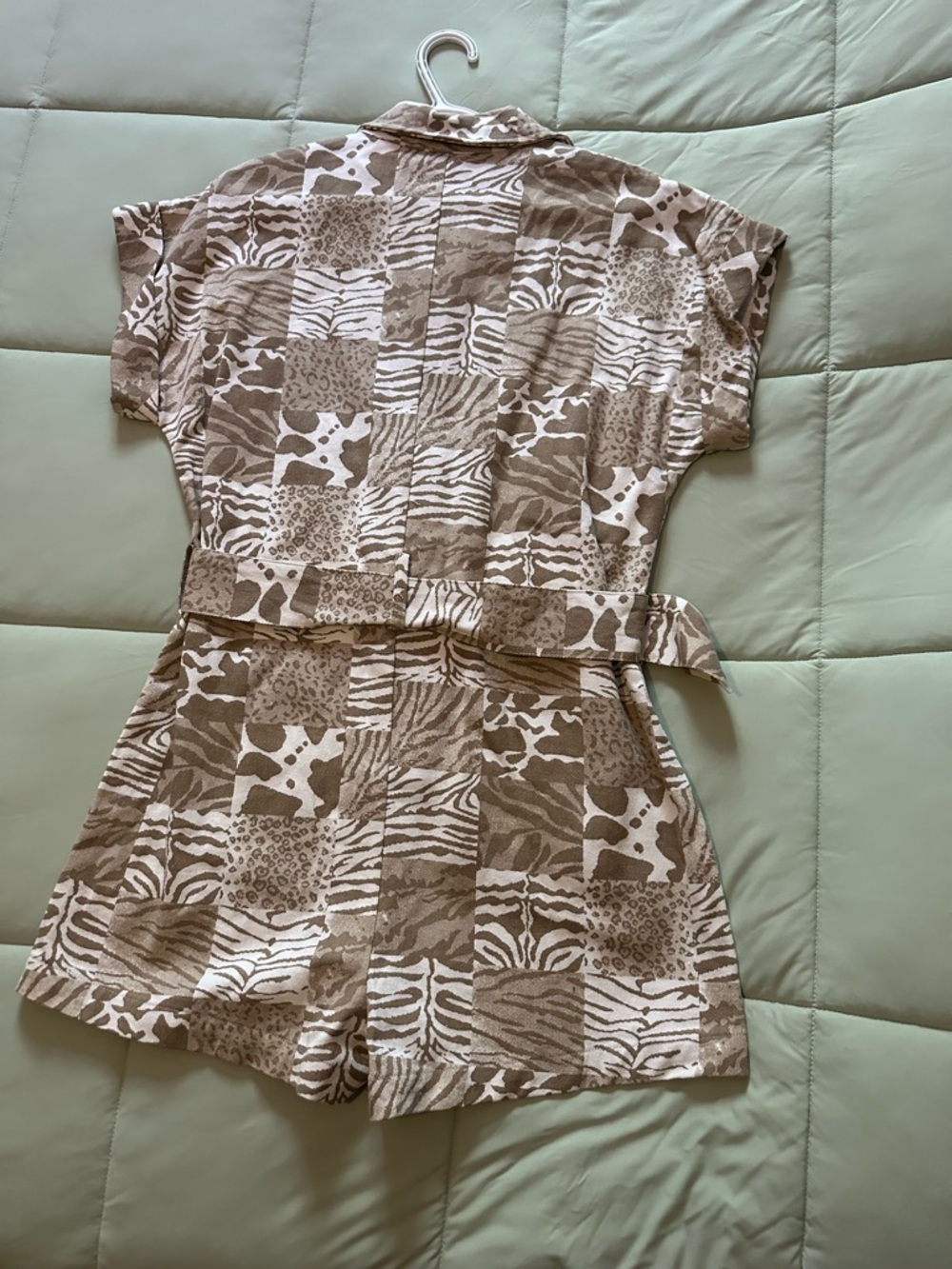 BUCKETLIST Beige and Cream Animal Print Short Jumpsuit - Picture 3 of 7